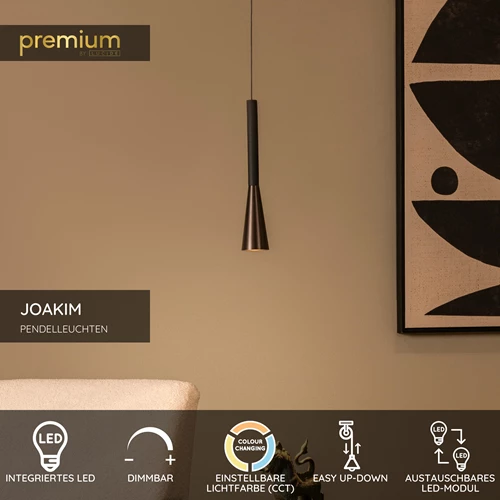 Lucide JOAKIM - Pendelleuchten - Ø 7,7 cm - LED Dim. - CCT - 1x7W 2700K/4000K - Mit austauschbarem LED-Modul - Kaffee | Premium - USP